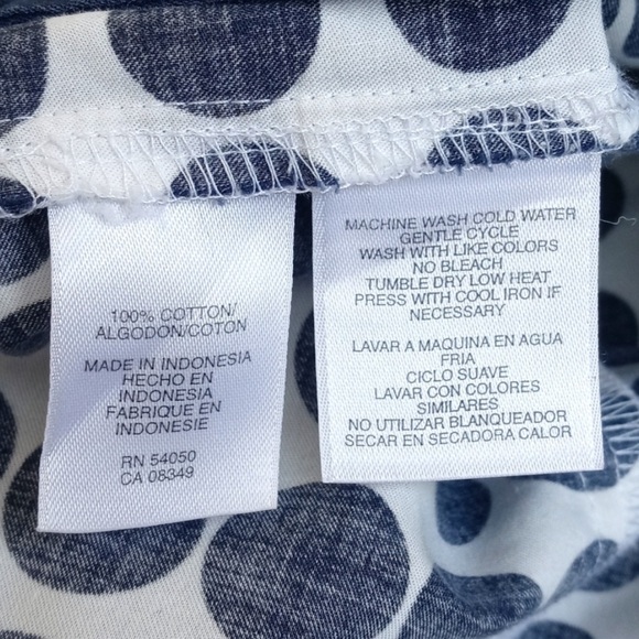 Jones New York White Navy Blue Polka Dot Mid-Century Modern 3/4 Sleeve Top P/S - Picture 8 of 12